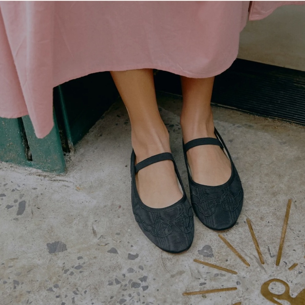 LOEFFLER RANDALL x SALTER HOUSE Black Moire Bow Flats sz 10.5 - Picture 12 of 12